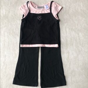 FreeStyle Girls Cotton Blend Dance Top & Free Black Flare Leggings Size XS 4/5